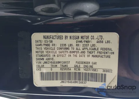 2008 Infiniti G37 Journey из США, поврежденный, VIN JNKCV64E48M124637